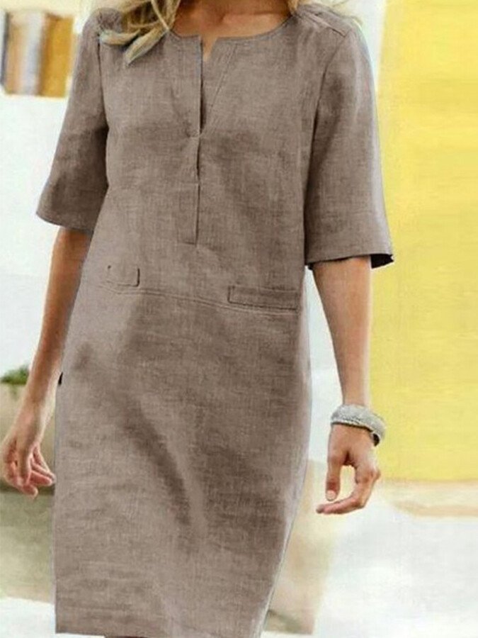 Variant image for Dames Shift Kjole i Katoen-Linned Blend med V-Slit Hals-9