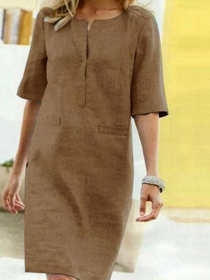 Variant image for Dames Shift Kjole i Katoen-Linned Blend med V-Slit Hals-33